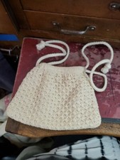 Vintage Crocheted Evening Bag Drawstring Handle Lined. DZ344