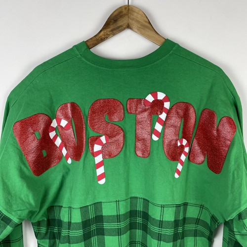 Spirit Jersey Boston Massachusetts Shirt Mens Medium Candy Cane Tartan Plaid - Picture 3 of 11