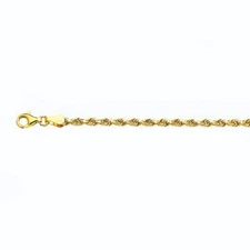 10k Yellow Gold 3mm Solid D/cut Rope Chain Bracelet Size 7"-9"