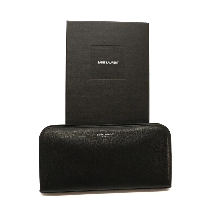 SAINT LAURENT Classic Grain Calfskin Leather Full Zip Wallet