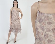 Vintage Made In USA Hanky Hem Dress Asymmetrical High Low Dusty Rose Emo Grunge