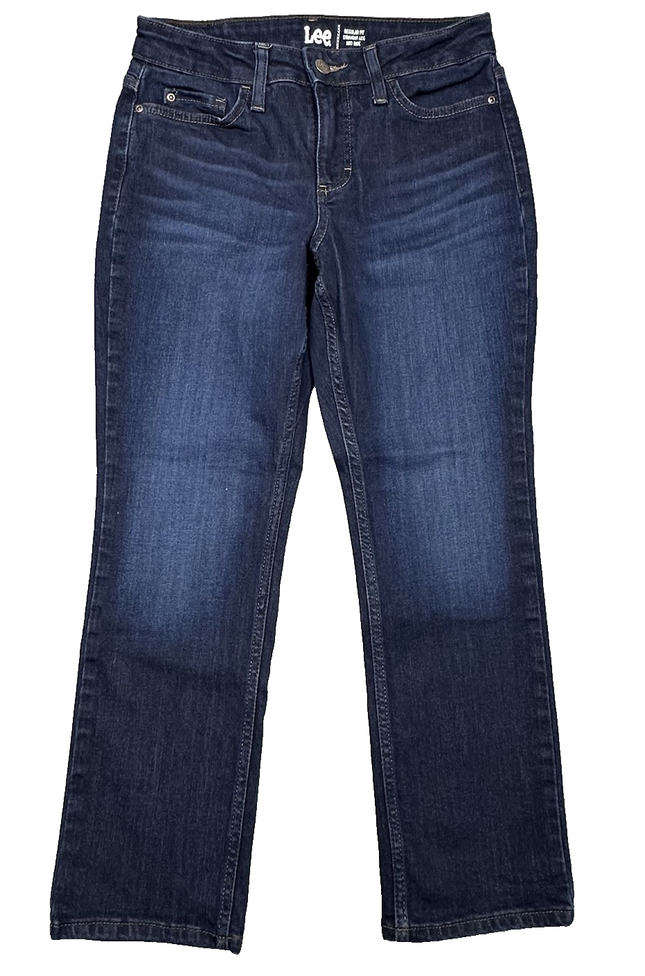Lee Womens Dark Blue Stretch Straight Jeans 6P 28x26 Mid Rise