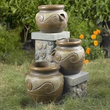 3 Tier Pots Jugs Outdoor Water Fountain WITH PUMP Garden Patio Decor Stone Wall
