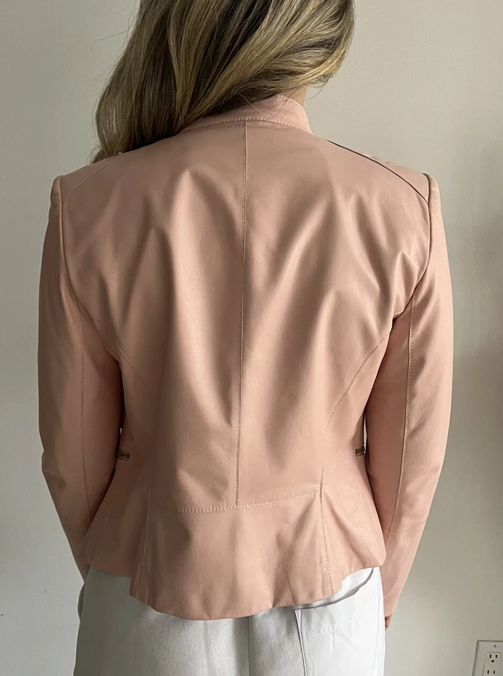 Chaqueta de Cuero Rosa Lafayette 148 Nueva York Talla Pequeña Foto 4 de 4