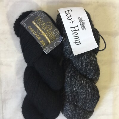 Cascade Yarn Peruvian Wool Eco Hemp Lot of 2 Hanks Gray Black