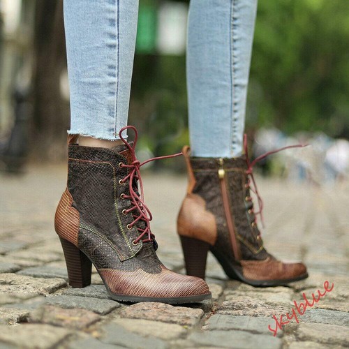 Retro Womens High Heel Shoes Faux 