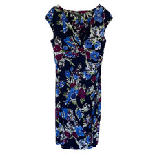 Lauren Ralph Lauren Floral Print V-Neck Faux Wrap Stretch Midi Dress Size 8