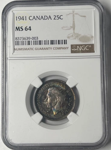 1941 Canada Twenty Five Cents 25C NGC MS64 - *Spectacular Rainbow Patina* *Wow*