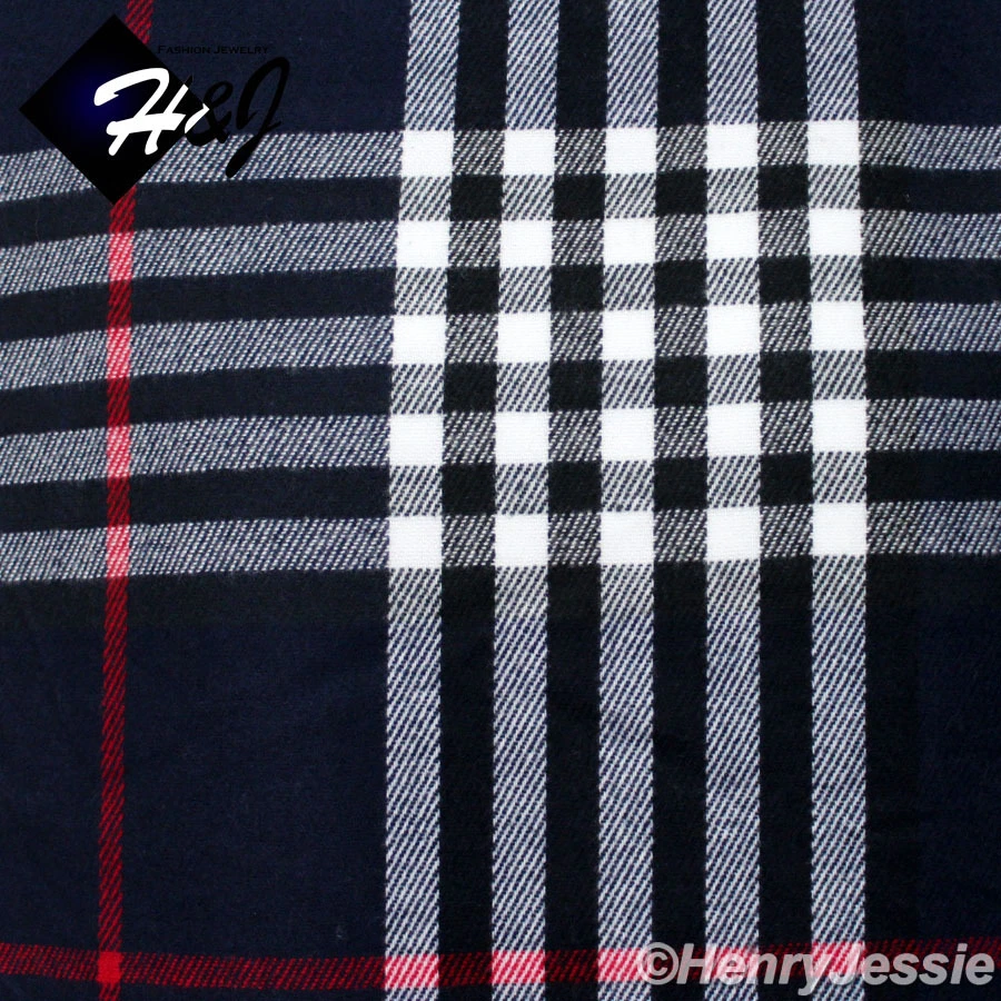 Bufanda de cachemir a cuadros a rayas azul marino negro rojo para hombre y mujer*100 % acrílico Foto 2 de 2