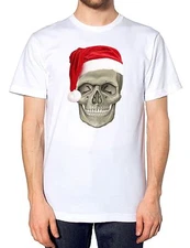 Santa Skull T Shirt Christmas Hat Festive Emo Gothic Festive Present Xmas Gift 