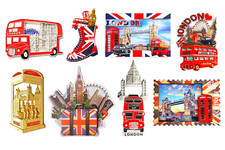Best Mix of 8 UK London Icons Design Wooden Metal & Resin Fridge Magnets
