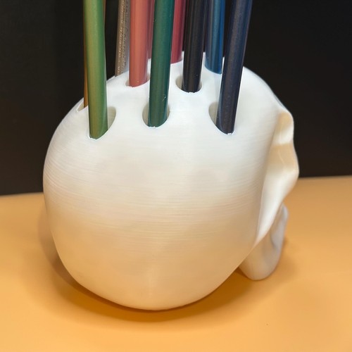 Gothic Skull Desk Organizer: Macabre Office Decor Pen Holder - Picture 7 of 10