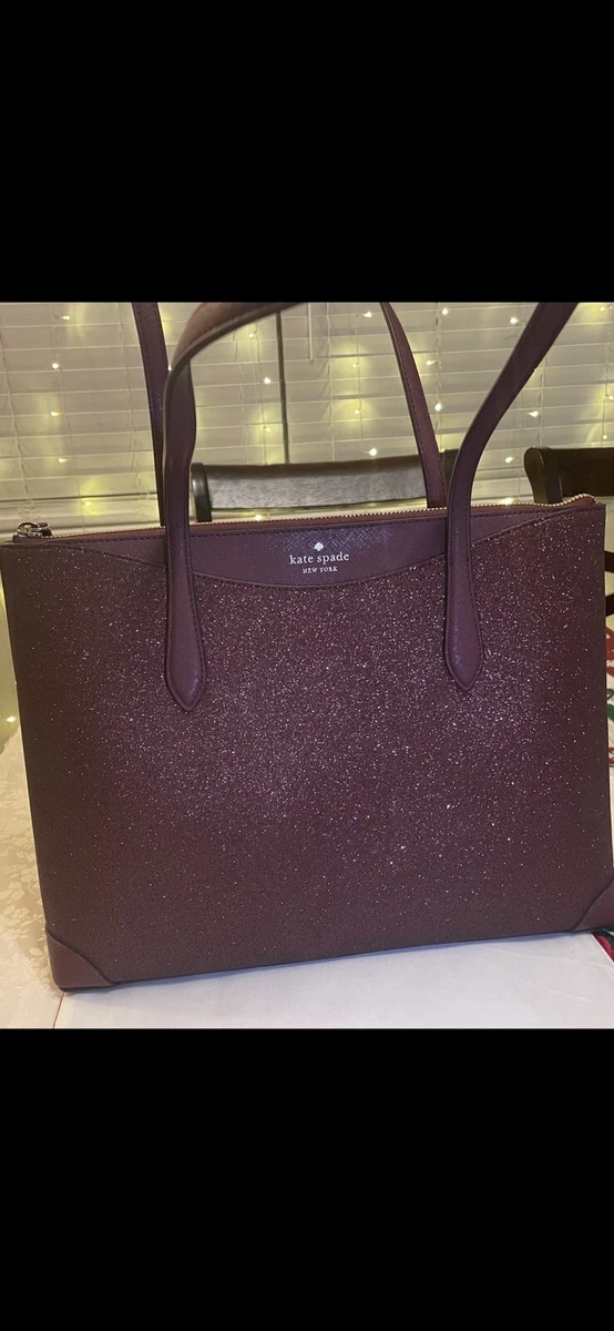 Kate Spade Shimmy Glitter Top Zip Tote Shoulder Bag Deep Nova