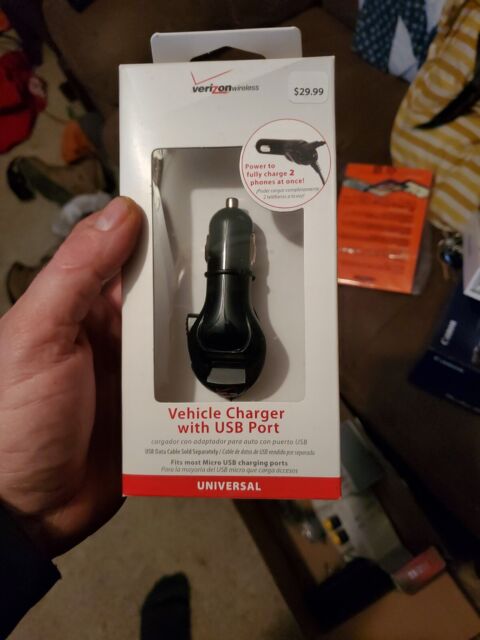Verizon Vehicle Micro USB Charger Kit w USB Charges 2 Phones Universal Sealed
