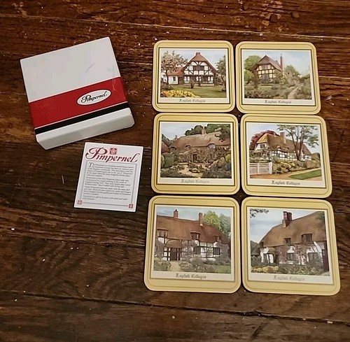 Pimpernel Coasters English Cottages Cork Backed Set Of 6 Made In England 4"X4"