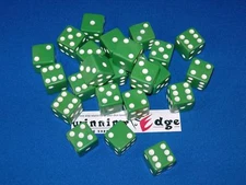NEW 50 GREEN OPAQUE DICE w/ WHITE PIPS 16mm FREE SHIPPING