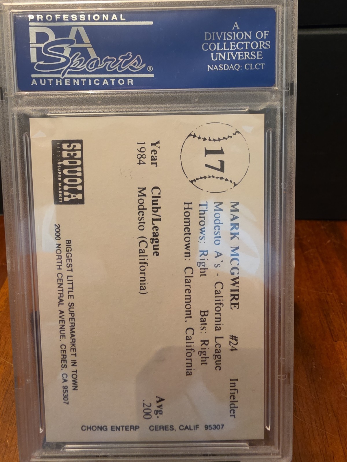 1985 Chong Modesto A's Mark McGwire Rookie Card PSA 9 CORRECT SPELLING view 2