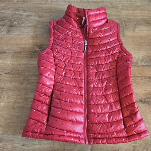Tommy Hilfiger Women’s Small Down Vest Red Puffer Full Zip  Stars
