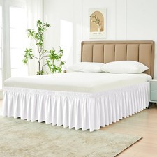 Wrap Around Bed Skirts for Queen Beds 15" Drop, White Adjustable Elastic Dust...