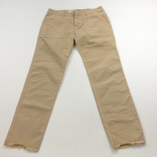 Nili Lotan Jenna 0 Fit 29W 26L Mid Rise Tapered Pants Beige Raw Hem 128947