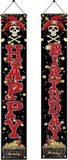 Happy Birthday Pirate Porch Banner 2Pcs 71 X 12 Inch Skull Treasure Vertical Por