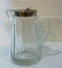 Heavy Paneled Glass Maple Syrup Dispenser or Creamer W/Metal Lid
