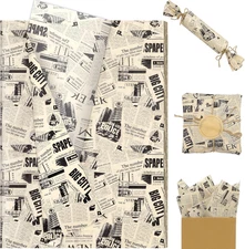 100 Sheet Retro Newspaper Tissue Paper, 20X14In Old Newsprint Gift Wrapping Pape