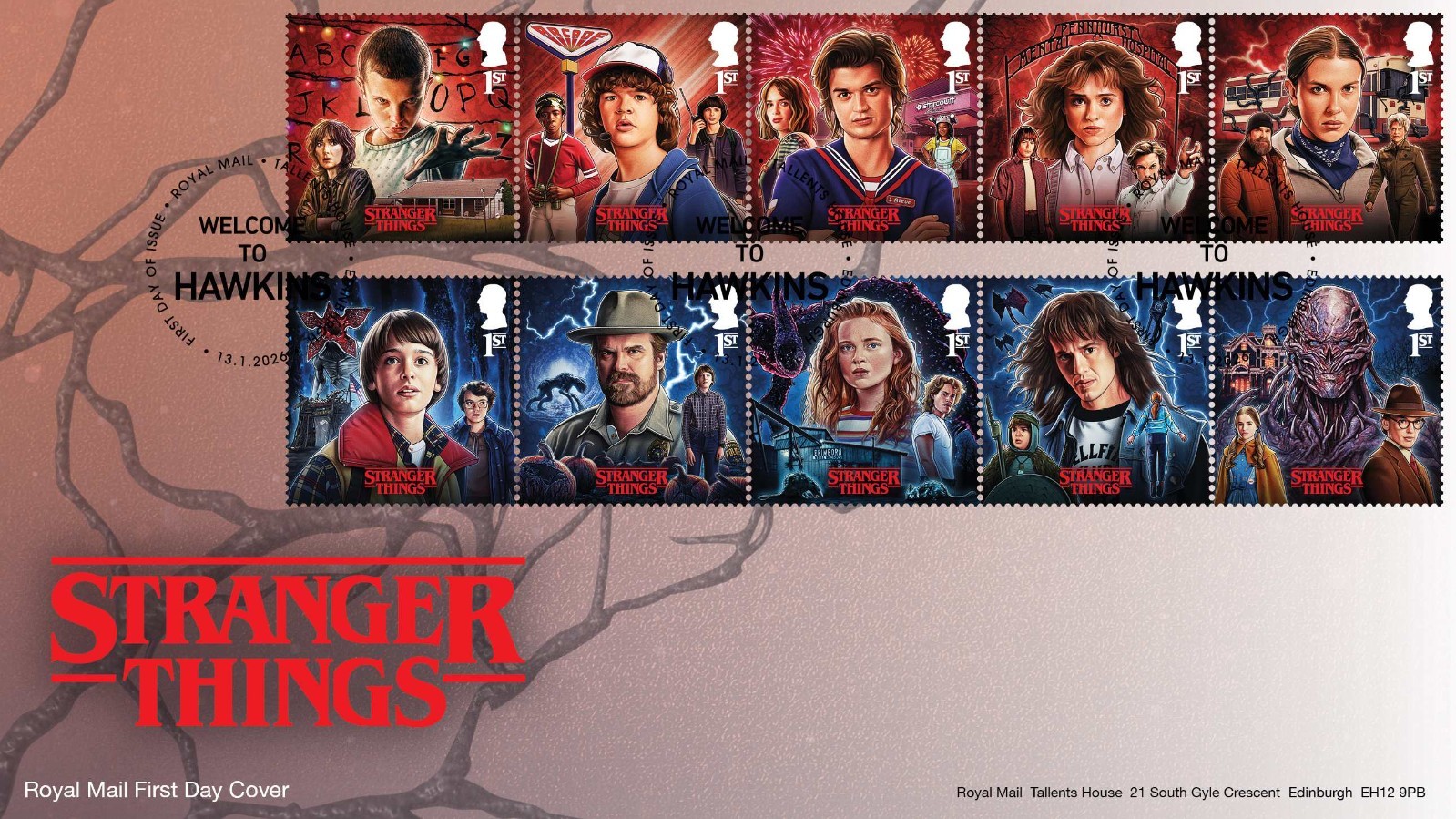 GB 2026 STRANGER THINGS First Day Cover Stamp Set Tallents House pmk, 13/01/2026