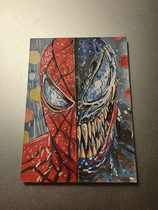Spiderman Vs Venom Into The Spider verse ketch art card Hand Drawn Painted 1/1