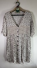 ASOS Design Curve Tea Dress UK 16 White Dalmatian Spot Design Button Front