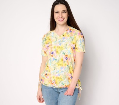 SUNNYLiFE Women's Top Sz M Sparkle & Shine Watercolor Floral Short Yellow