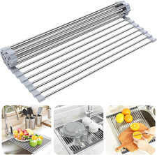 over the Sink Dish Drying Rack, Roll up Sink Dish Drainer Rack Foldable Kitchen