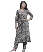 GoSriKi Women's Rayon Blend Straight Printed Kurta with Pant