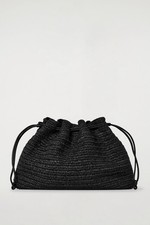 New COS Cavatelli Black Straw Clutch Bag