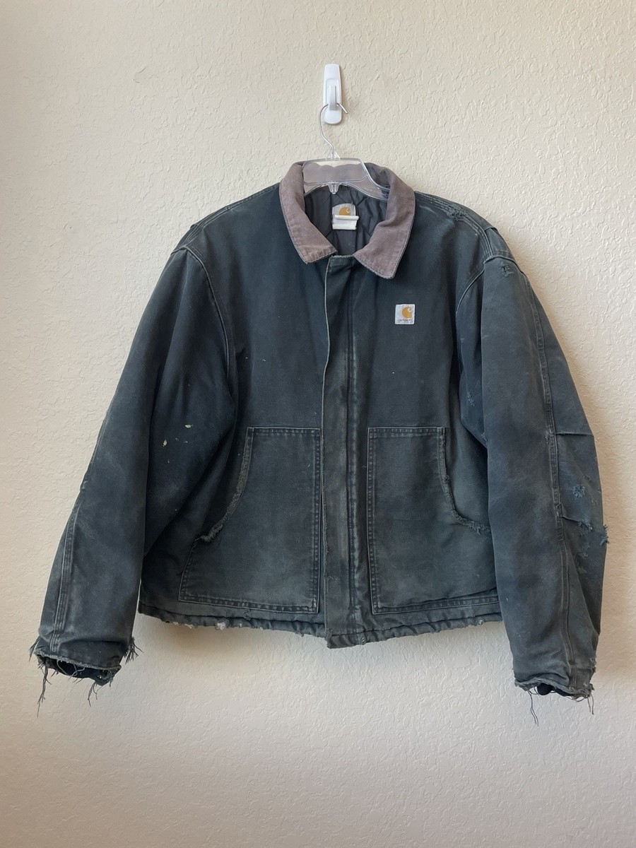 VTG THRASHED Vintage Carhartt J22 Distressed FADED Black Jacket