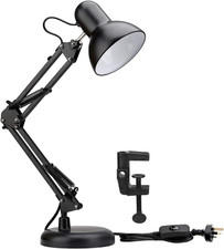 ® Swing Arm Desk Lamp, E27 Bulb Socket, Flexible Clamp on Table Lamps, Black Pai