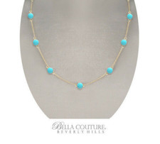 $690 NEW 14K YELLOW GOLD TURQUOISE PERSIAN VICTORIAN CHARM VTG 24" 18" NECKLACE