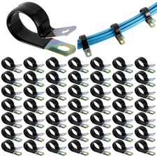 50 Pack Vinyl Coated Cable Clamps Galvanized Steel Cable Metal Wire Rubber Cu...