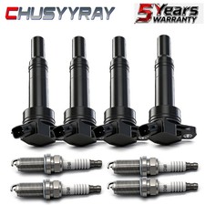 Ignition Coil Pack and Iridium Spark Plug Set of 4 For Hyundai Kia UF651 97390