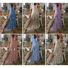 Damen Boho Maxikleid Sommerkleid Blumen Freiz...