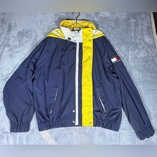 Vintage 90s Tommy Hilfiger Hooded Navy Windbreaker XL Jacket New York Style