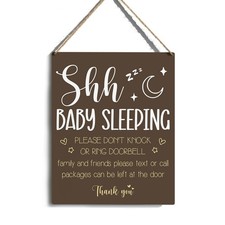 Baby Sleeping Sign for Front Door, Please Do Not Ring Doorbell Sign, No Solic...