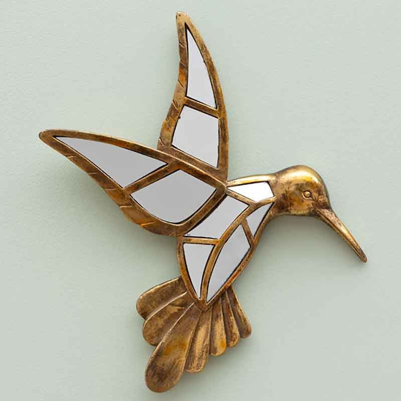 Miroir colibri en résine dorée 37x40cm aux finitions artisanales ciselées - 2