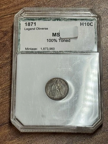 1871 Seated Liberty Half Dime BU Uncirculated MS+ Toned Toning Type Coin (3330)