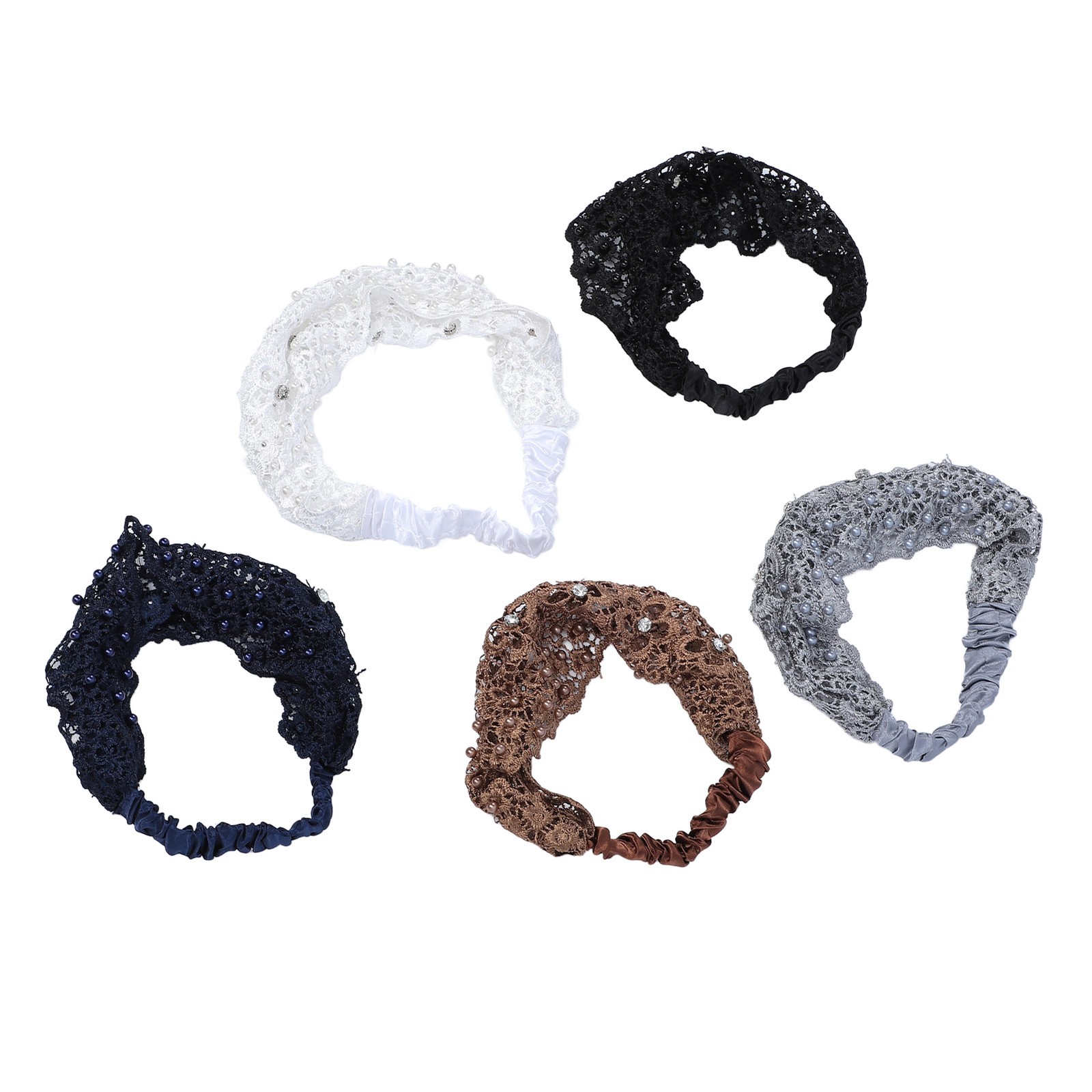 5pcs Lace Elastic Headbands Elegant Pearl Trim For Women Easy To Use