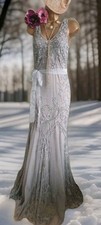 Lanamarie Ariella grey beaded lace 20s Gatsby Occasion wedding evening dress 8