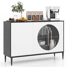 Sideboard Cabinet with Tempered Glass Door Elevated Metal Legs Free-standing