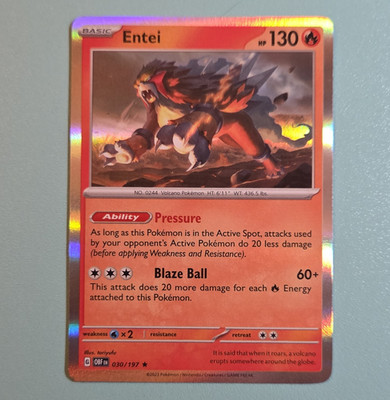 Entei Pokemon Card 030/197 SV03 Obsidian Flames Reverse Holo Rare English 130HP