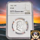 1962 NGC PF68 Franklin Half Dollar 50c,  Blast White, No Spots Ready To Ship 🚢