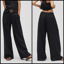 Anthropologie Maeve The Avery Linen Pleated Wide-Leg Trousers SMALL Black